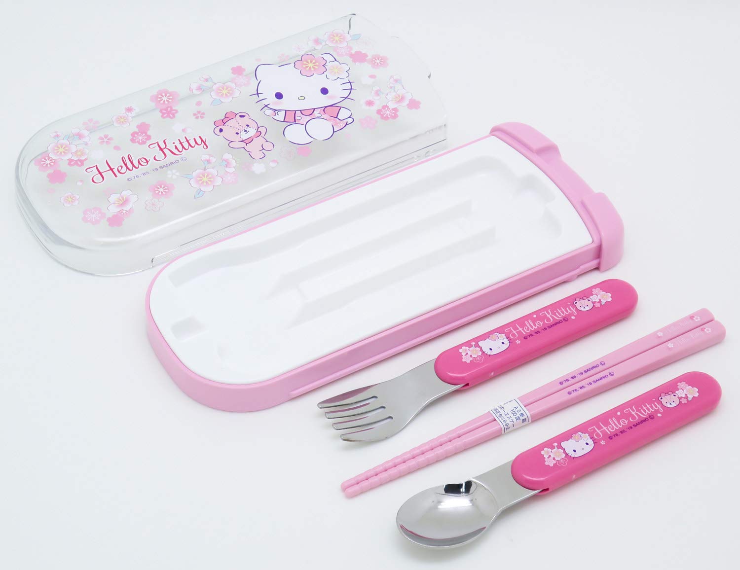 OSK CT-20 Hello Kitty Cutlery Set, Sakura, Pull, Trio, Chopsticks, Spoon, Fork, Made in Japan, Sliding, Dishwasher Safe, Easy to